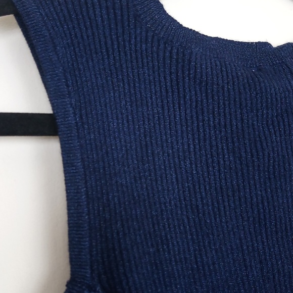 New Ribbed Sparkly Knit V Neck Cold Shoulder Stretchy Sweater Top - Picture 12 of 14